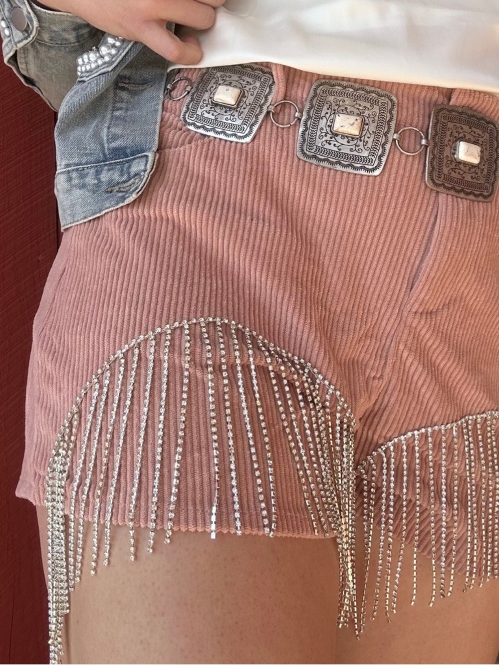 NWT Savanna Jane Blush Pink Corduroy Shorts with Rhinestone Fringe Size M